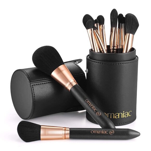Complete Travel Makeup Brush Set - 12 Pcs with Synthetic Fiber & Holder